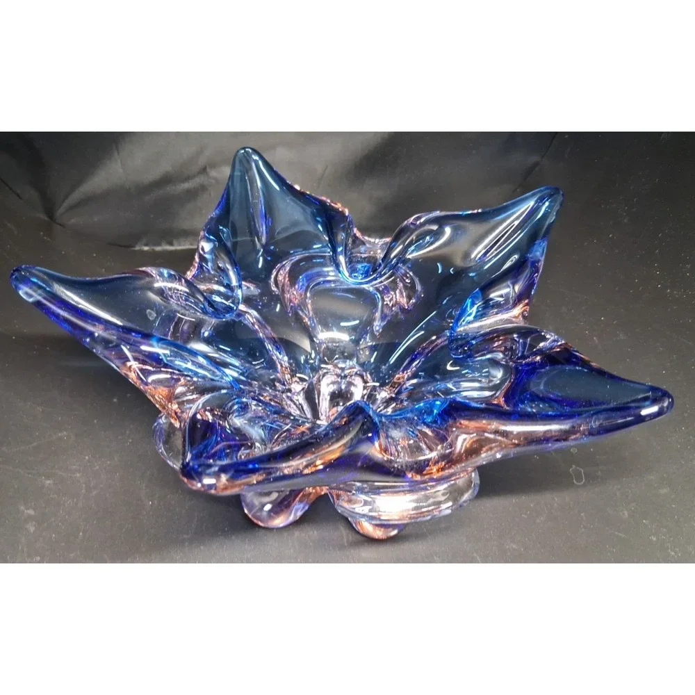 Vintage Murano Sommerso Art Glass Candle Holder, Blue, Clear with Pink Tint